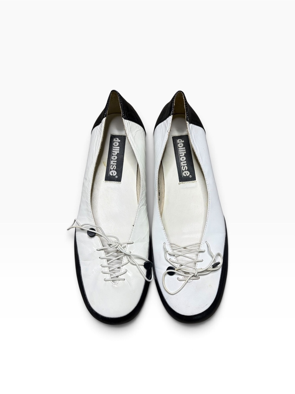 Vintage Dollhouse White Black Lace Up Flats